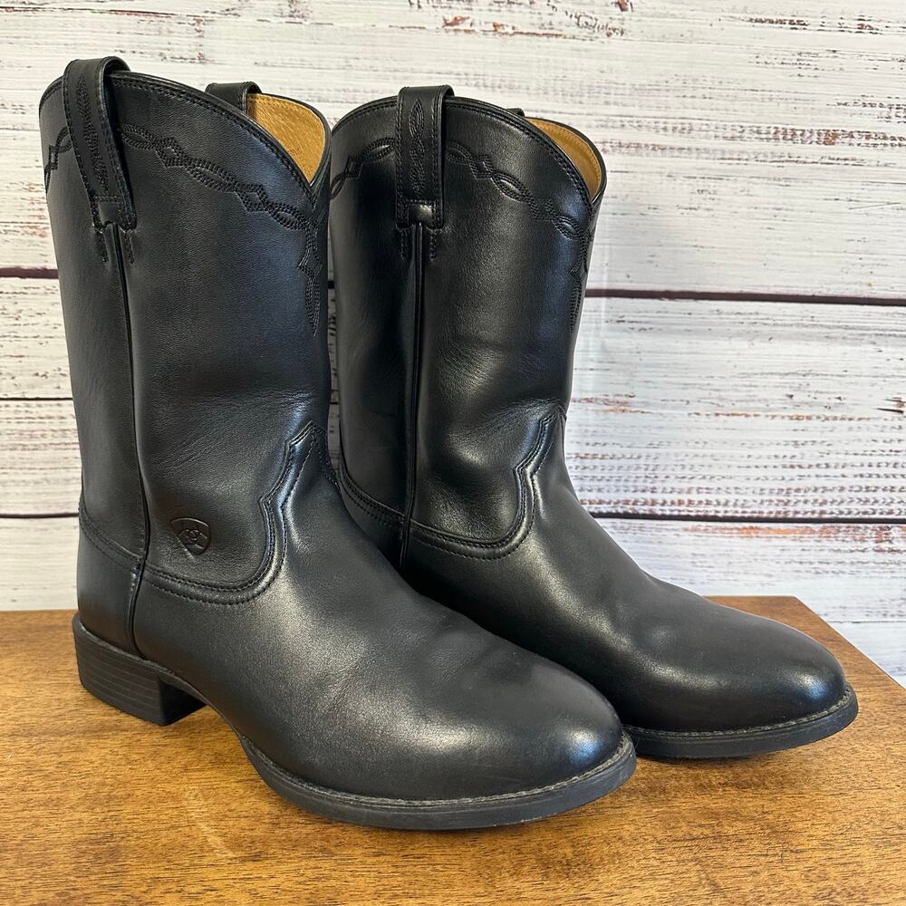 Ariat Heritage Roper Black Leather Cowboy Western Boots Mens Size 9.5 D 10002280